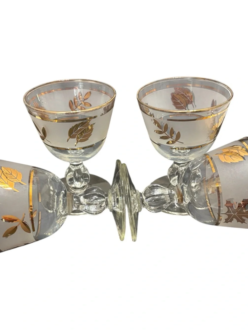 Vintage Set 4 Libbey Starlyte Golden Foliage Cordial Cocktail Champagne Glasses